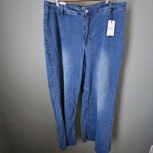 NWT Forever 21 High Rise Loose Fit Wide Leg Blue Jeans Raw Hem Size 20 Plus Size